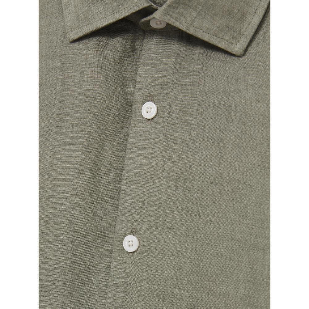 REISS Holiday Slim Fit Linen Button-Through Shirt in Thyme Green